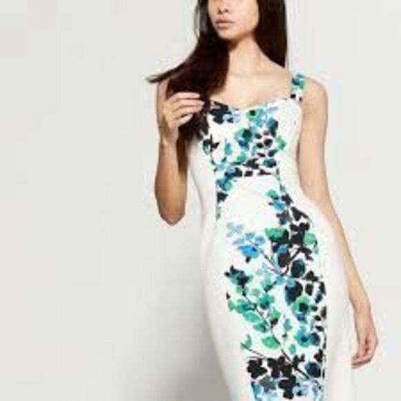 Black Halo Dresses & Skirts - BLACK HALO women’s Sadie  floral watercolor colorblock white & blue sheath dress